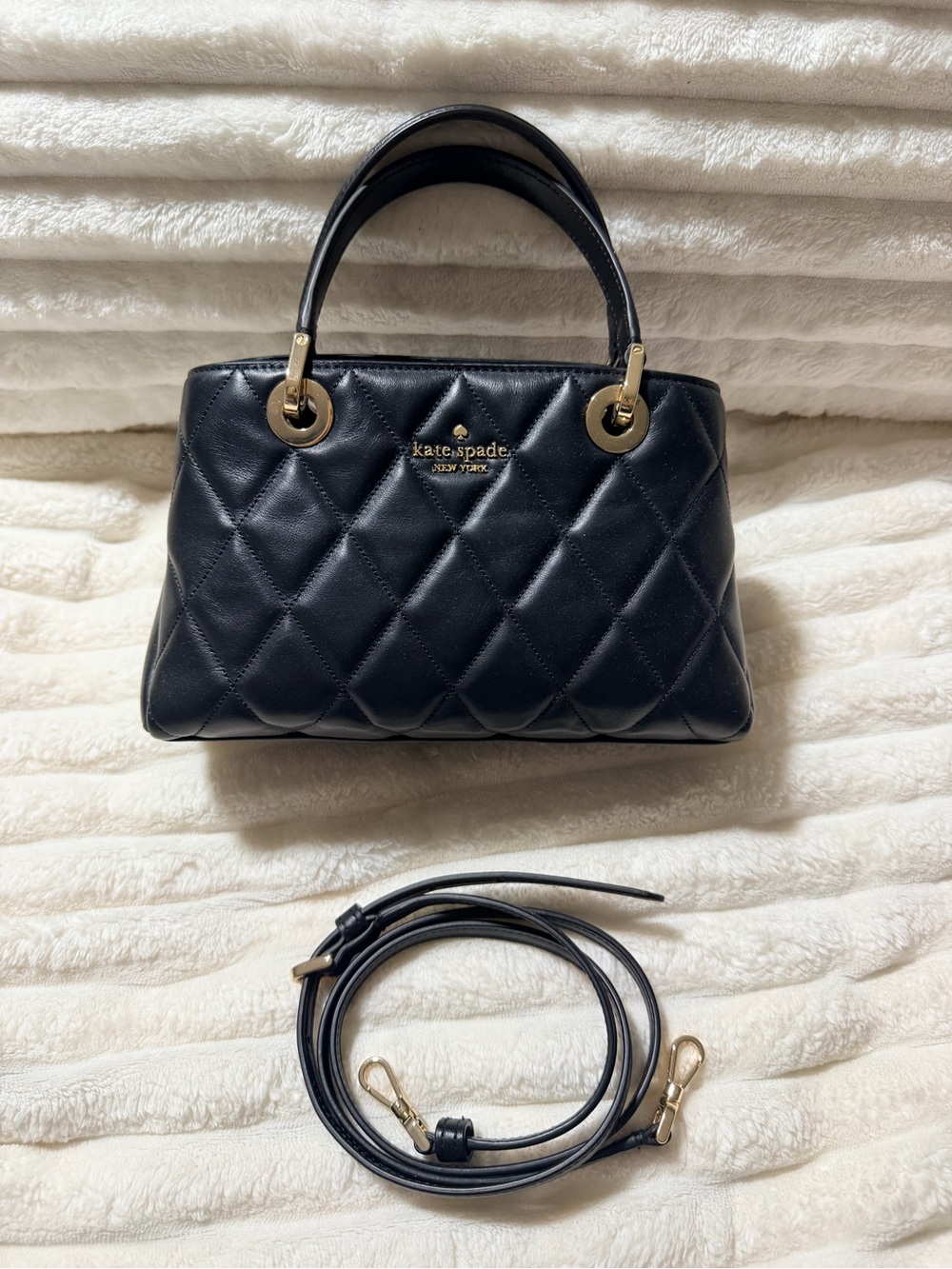 kate spade black quilted leather satchel with gold hardware